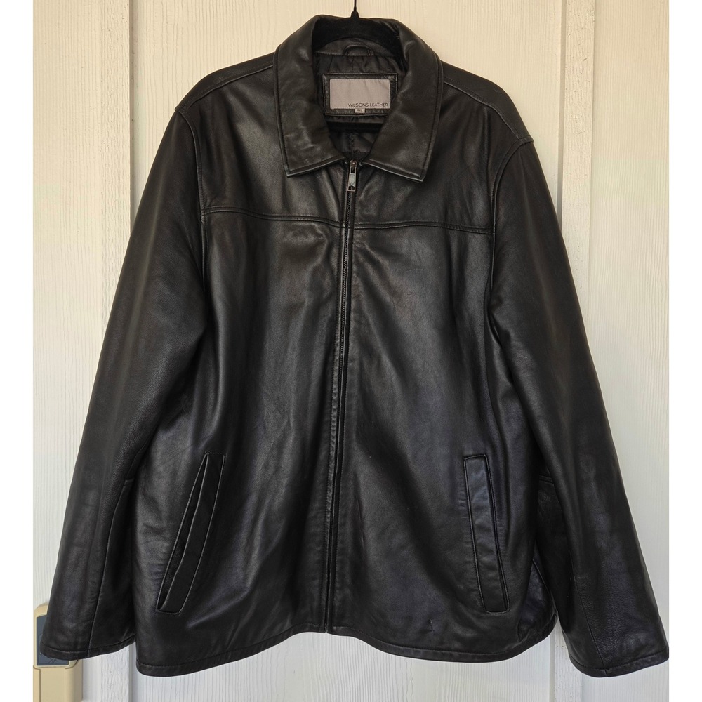 Wilsons Leather Black Genuine Leather Full Zip Quilted Bomber Jacket XXL